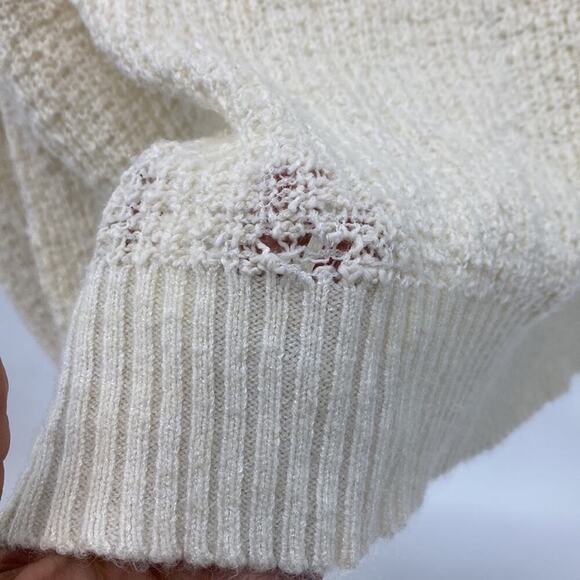 Free People By Your Side Sweater Size Cream Cowl Neck Bohemian Oversized open kn - Picture 9 of 9